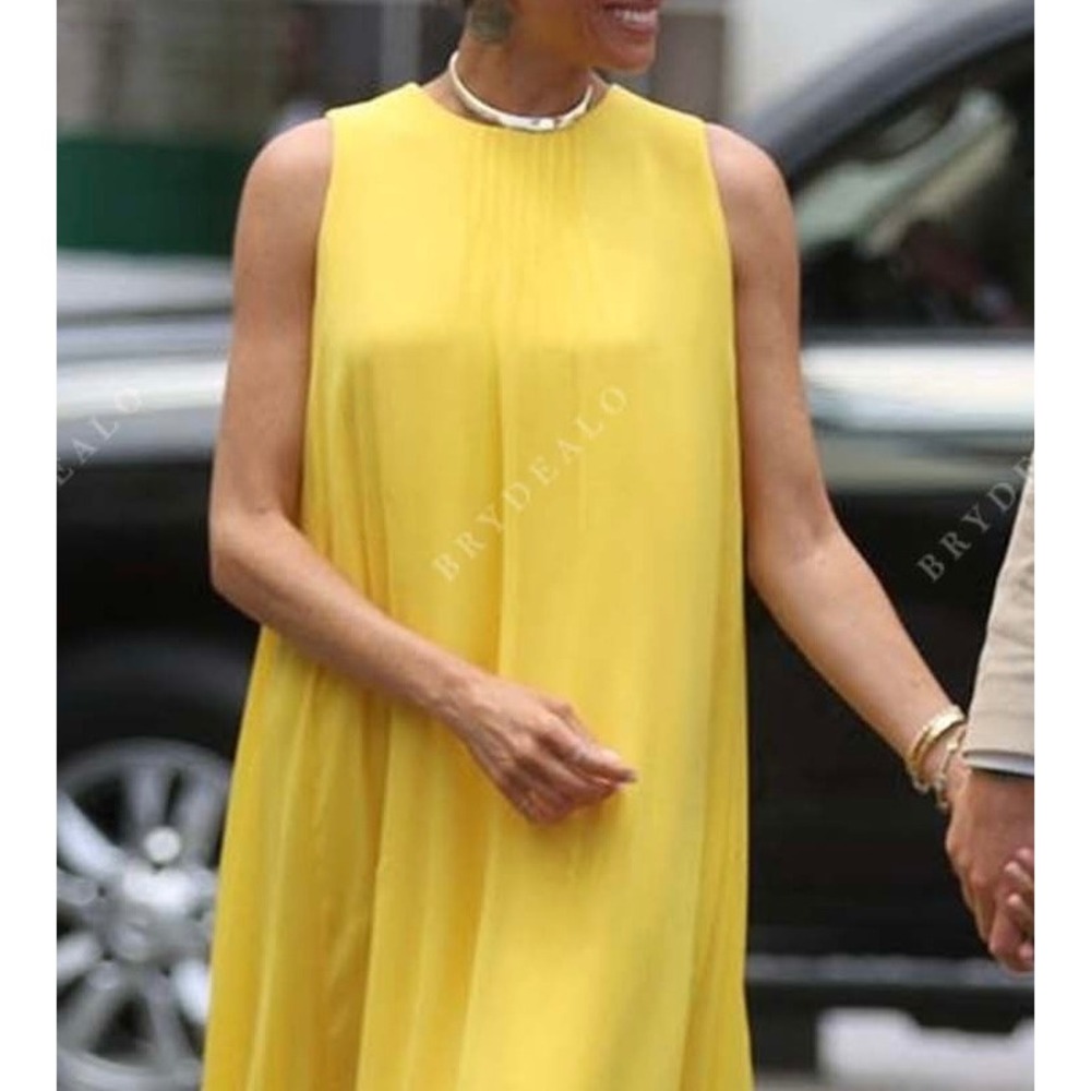 Escada Dehlla Sleeveless Pleated Back Shift Dress Limonade Yellow‎ 36
